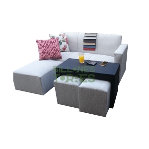 Sofá minimalista de 3 lugares + mesa puente + 2 puff